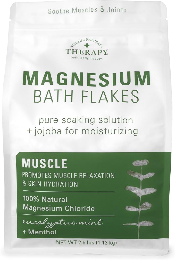 Village Naturals Therapy Muscle Magnesium Bath Flakes, Eucalyptus, Mint & by VillageNaturalsTherapy