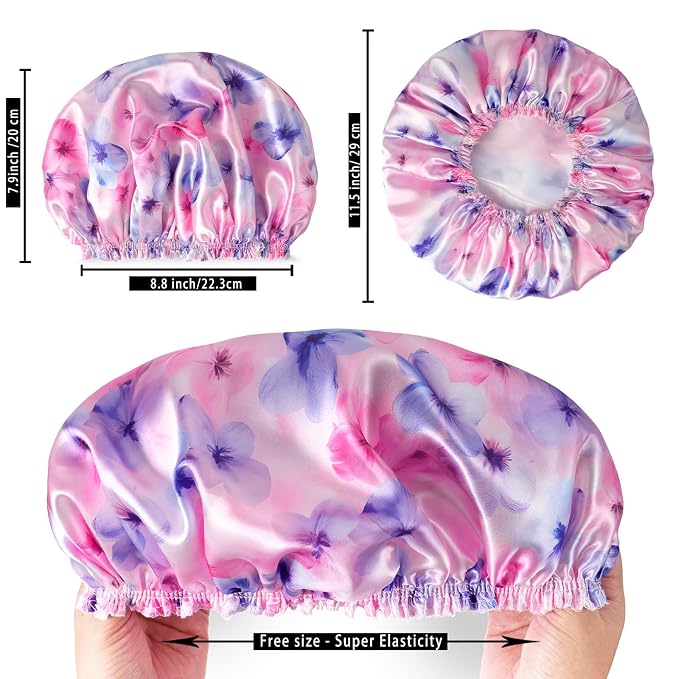 4 PCS Shower Caps for Women, Printing Bath Caps, Double Layers Shower Cap - Image 4
