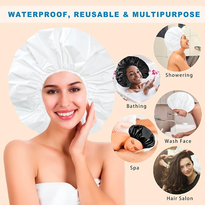 Super Jumbo Shower Cap 2 PCS Waterproof Shower Caps - Image 6