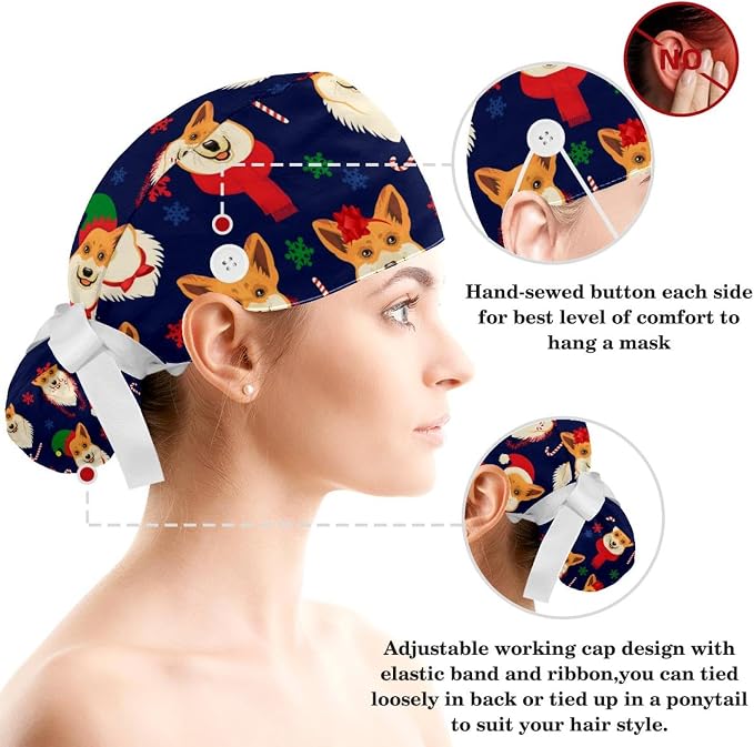 Adjustable Brown Dachshund Dog Blue Surgical Scrub Cap - Image 3