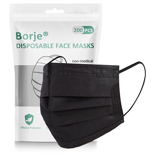 Borje 200 PCS Black Disposable Face Mask 3 Ply Protection Face Masks - Image 2