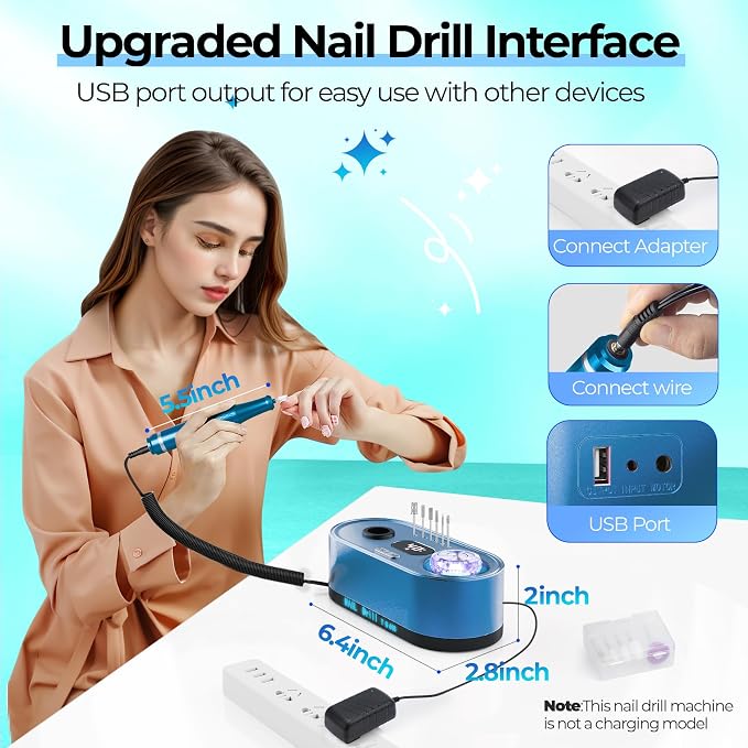 JOSGLOI Electric Nail Drill Professional: 40000RPM Electric Nail File Kit E - Image 6