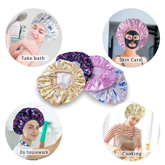 Shower Cap for Women, Double Layers Shower Caps Reusable Waterproof, Bathing - Image 6