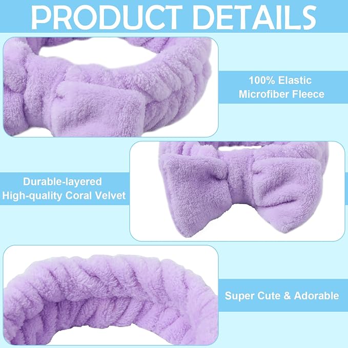 Yinder 40 Pack Bow Spa Headband Coral Fleece Makeup Headband Soft Face Wash - Image 5