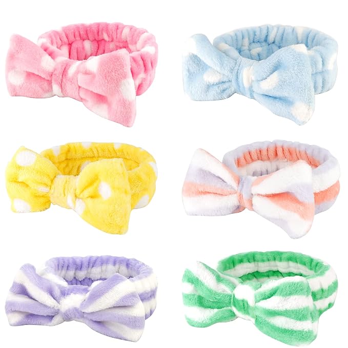Casoty 6 Pcs Hairband, Soft Coral Fleece Spa Headbands, Bow Headband by Casoty