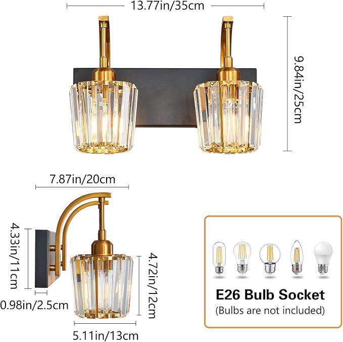 Modern Bathroom Vanity Light, 2-Light Black Gold Wall Sconce - Image 4