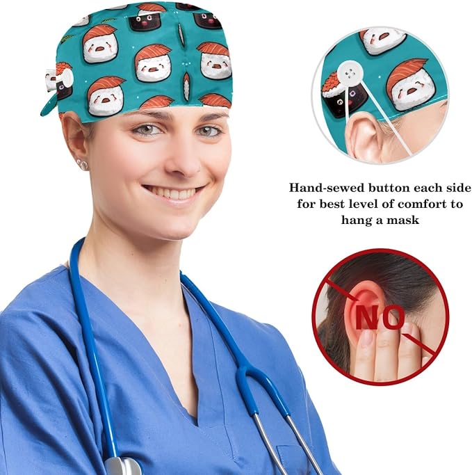 Scrub Cap with Hair Scrunchy, Ponytail Holder Surgical Cap - Image 3