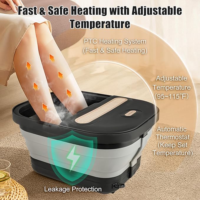Collapsible Foot Spa Bath with Massager and Heat and Bubble Jets, Temperature - Image 3