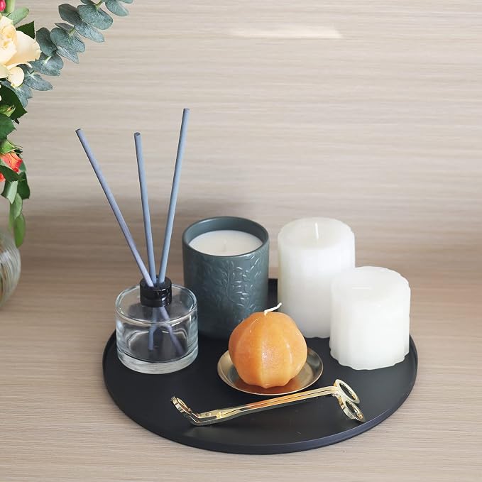 FREELOVE Black Tray, Round Serving Platter, Bar Circle Decorative Plate - Image 5