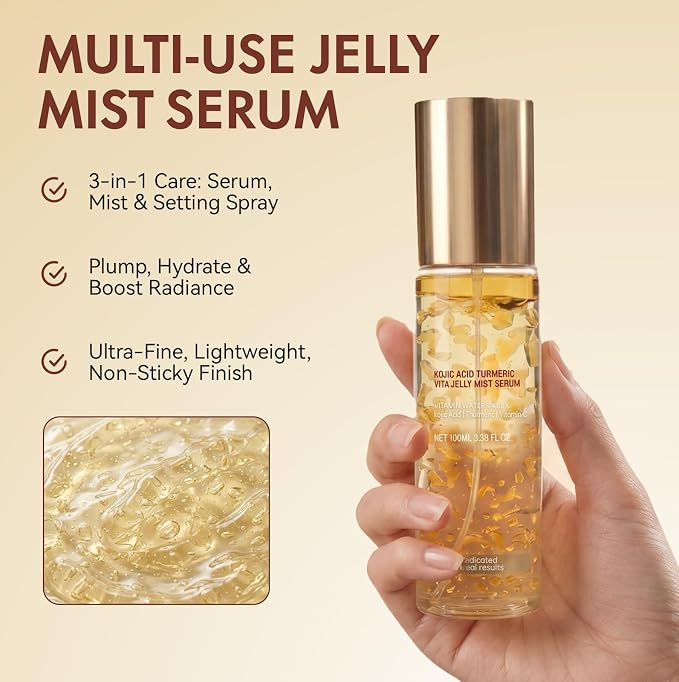 Jelly Serum Mist with Kojic Acid & Turmeric, 3-in-1 Hydrating Face Glow Spray - Image 3