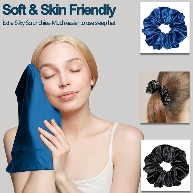 Sleep Cap Bonnet for Sleeping, Adjustable Cooling Ice Silk Lined Hair Bonnets - Image 6
