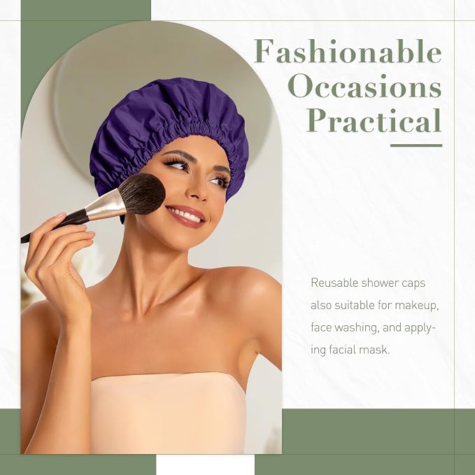 Reusable Shower Cap for Women, Large Waterproof Shower Bonnet - Image 2