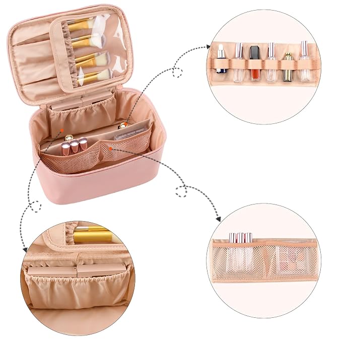 OCHEAL Pink Makeup Bag, Travel Makeup Organizer Bag, Large Capacity Cosmetic - Image 3
