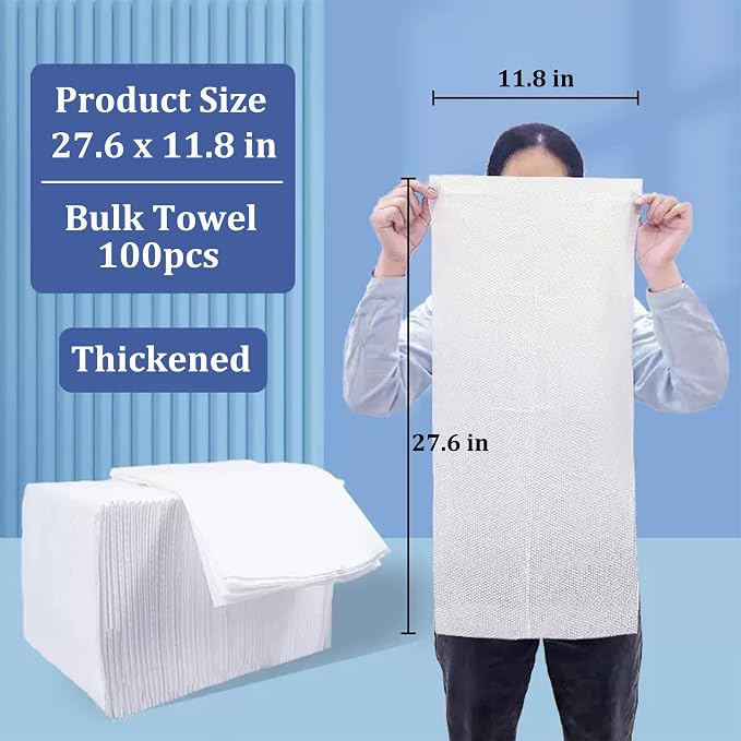 Disposable Bath Hair Towels, 100-Count 12" x 28", Thick Pearl Texture, Soft & - Image 5