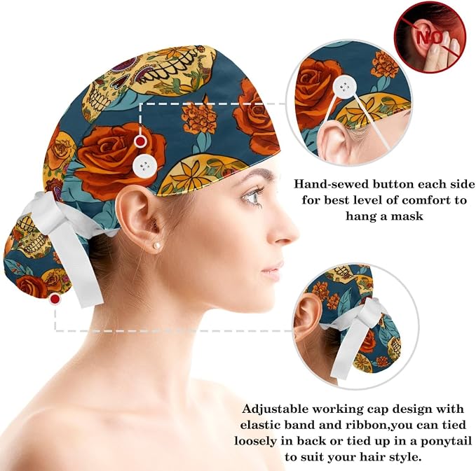 Scrub Cap with Hair Scrunchy, Ponytail Holder Surgical Cap - Image 3