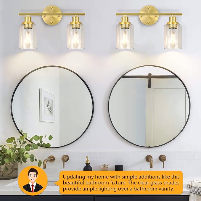 FOLKSMATE Bathroom Light Fixtures, 2-Light Brushed Brass Vanity Light, Modern - Image 5