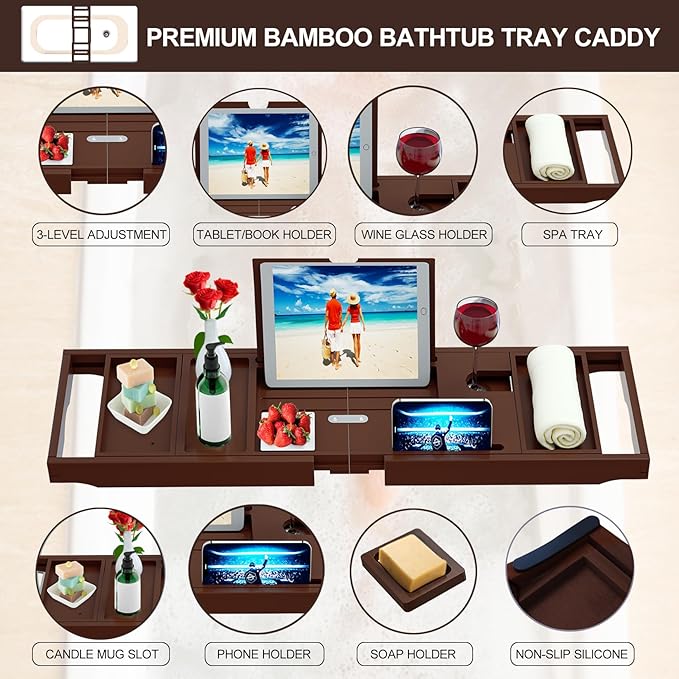 Premium Bamboo Bathtub Caddy Tray - Image 2