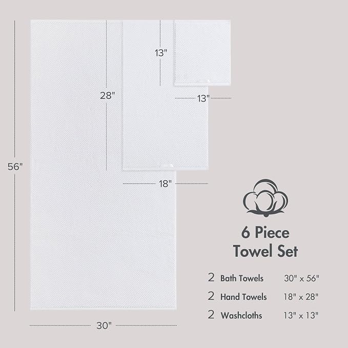 Madison Park Bathroom Towel Set of 6 Diagonal Ribbed, 500 GSM - Image 9