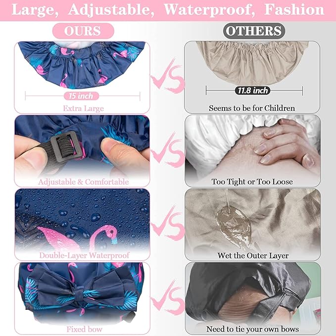 2 PCS Waterproof Shower Caps, Oversized Adjustable Hair Cap - Image 6