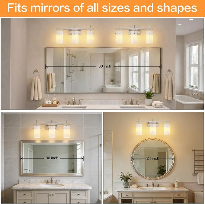 SOLFART Brushed Nickel Bathroom Light Fixtures, 3-Light Modern Vanity Light - Image 7