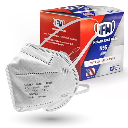 N95 Respirator Masks | Box of 25 | NIOSH APPROVED N95 | Made in USA | by IndianaFaceMask