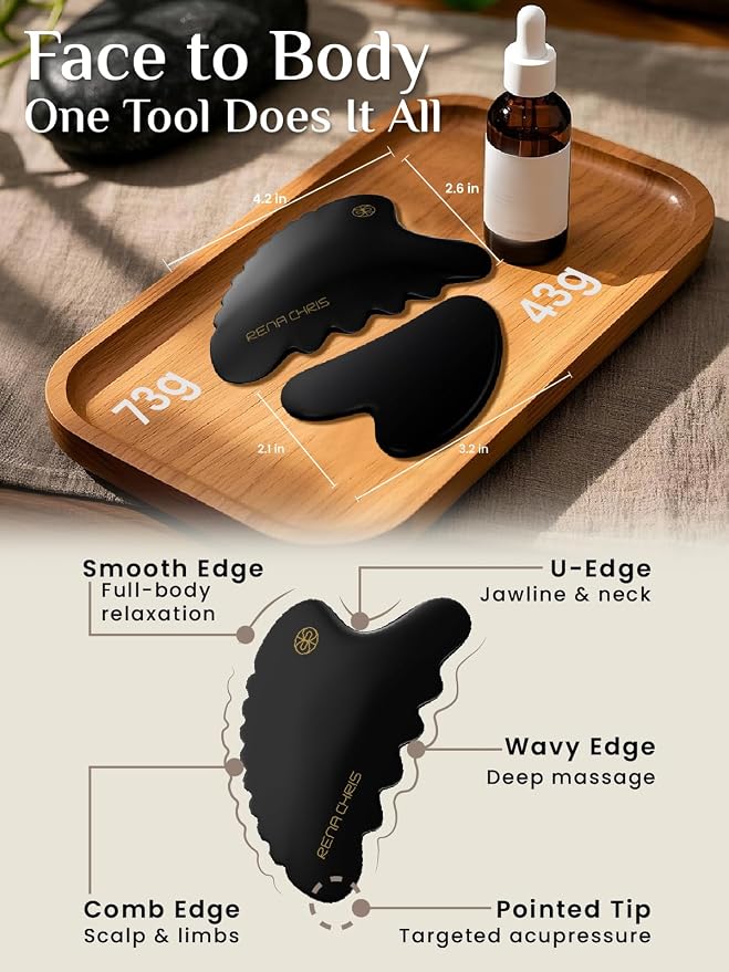 Rena Chris Body Gua Sha Tools, Natural BianStone Guasha Tool, Manual Massage - Image 2