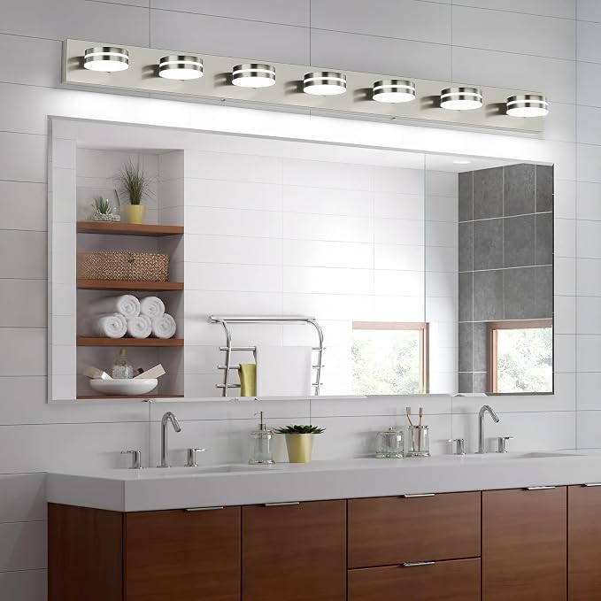 55.12inch Brushed Nickel Vanity Light Fixtures, 7 Light LED Bathroom Vanity - Image 2