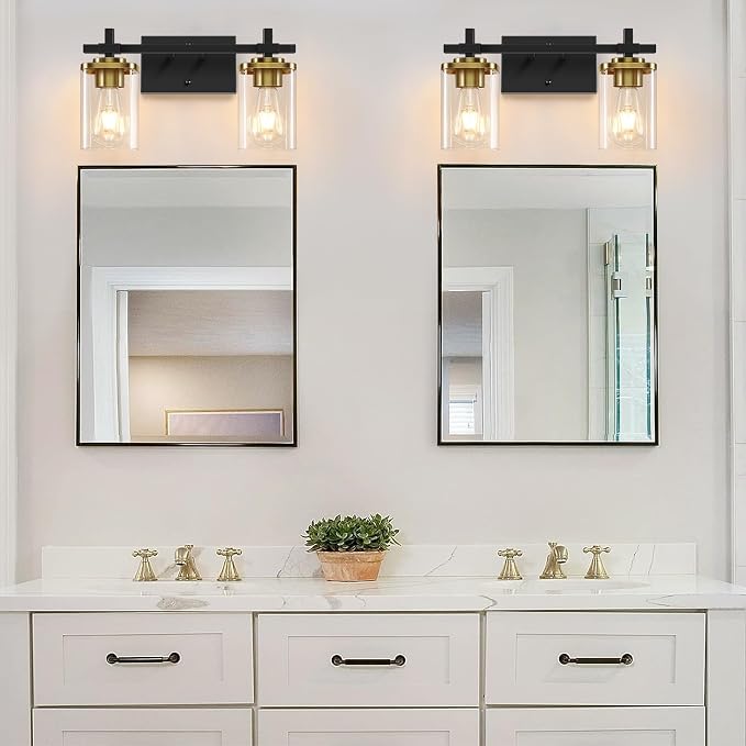 2-Lights Black and Gold Bathroom Light Over Mirror - Image 4