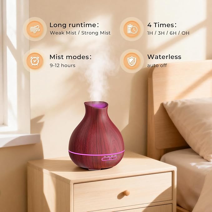 BZseed Aromatherapy Essential Oil Diffuser 550ml 12 Hours Wood Grain Aroma - Image 4
