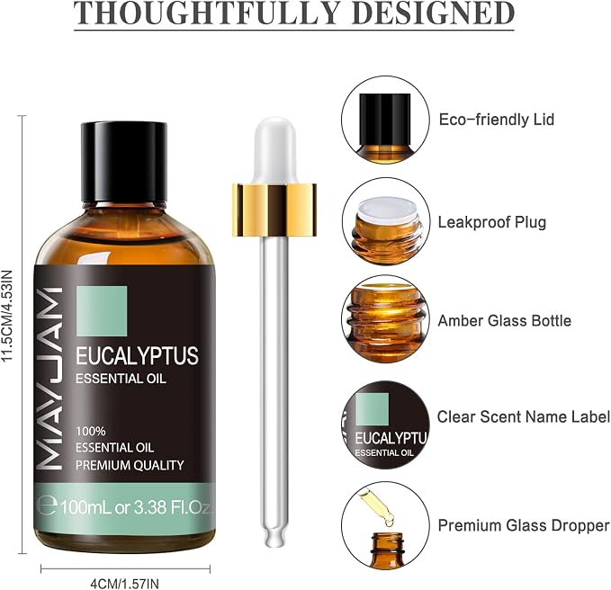 Eucalyptus Essential Oil, MAYJAM 3.38fl.oz Large Bottle Pure Essential Oils - Image 6