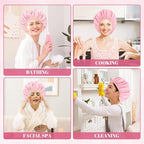 Large Double-Sided Shower Cap for Women, 2-in-1 Reusable Waterproof Cherry - Image 6
