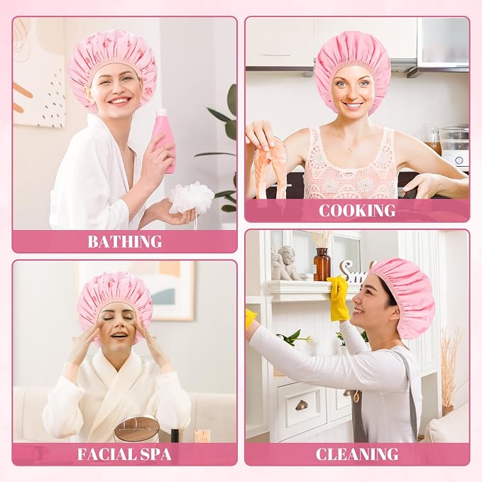 Large Double-Sided Shower Cap for Women, 2-in-1 Reusable Waterproof Cherry - Image 6