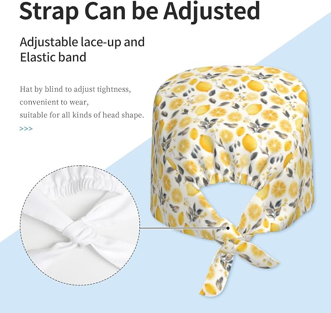 Scrub Cap for Women and Men Boho Black Leaf Pattern Adjustable Breathable - Image 4