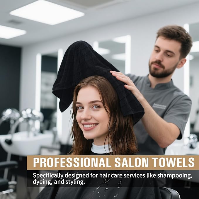 Salon Towels, 12 Pack Black Hand Towels - Image 3