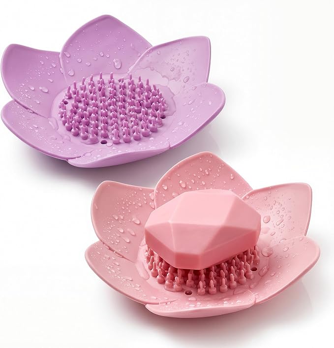 2 Pcs Lotus Shape Shower Steamer Tray, Silicone Soap Holder Non-Slip, Flower by Unknown