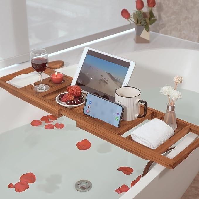 VaeFae Premium Teak Bathtub Tray, Expandable Wooden Bath Tray - Image 4