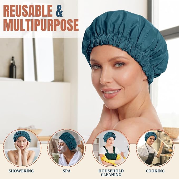 Reusable Shower Cap for Women, Large Waterproof Shower Bonnet - Image 3