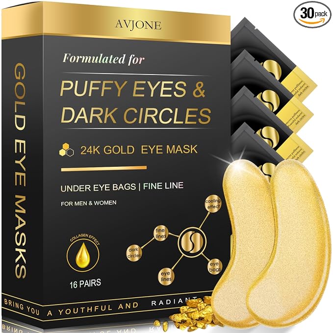 AVJONE 24K Gold Under Eye Patches, Collagen Eye Masks by AVJONE