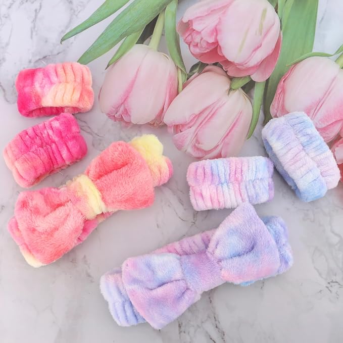 WHAVEL 8PCS Spa Headband and Wristbands Set, Face Wash Headband Wrist Bands - Image 7