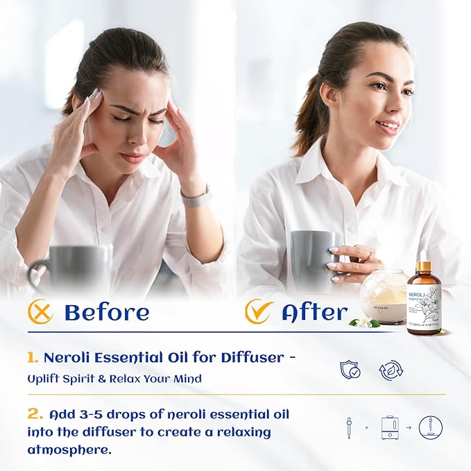 HIQILI Neroli Essential Oil 3.38 Fl Oz, Pure Natural Neroli Oil - Image 2