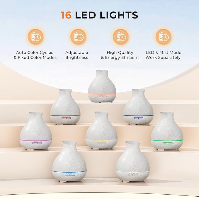 BZseed Aromatherapy Essential Oil Diffuser 550ml 12 Hours White Wood Grain - Image 5