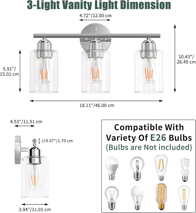 Espird Bathroom Vanity Light Fixtures Polished Chrome Bathroom Lighting Fixture - Image 2