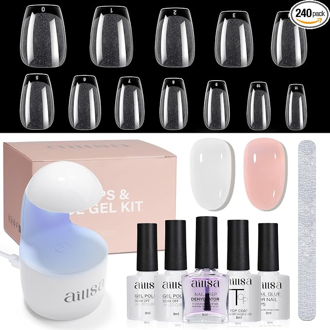 AILLSA Gel Nail Kit Short Coffin Nail Tips 240pcs by AILLSAGELPOLISH