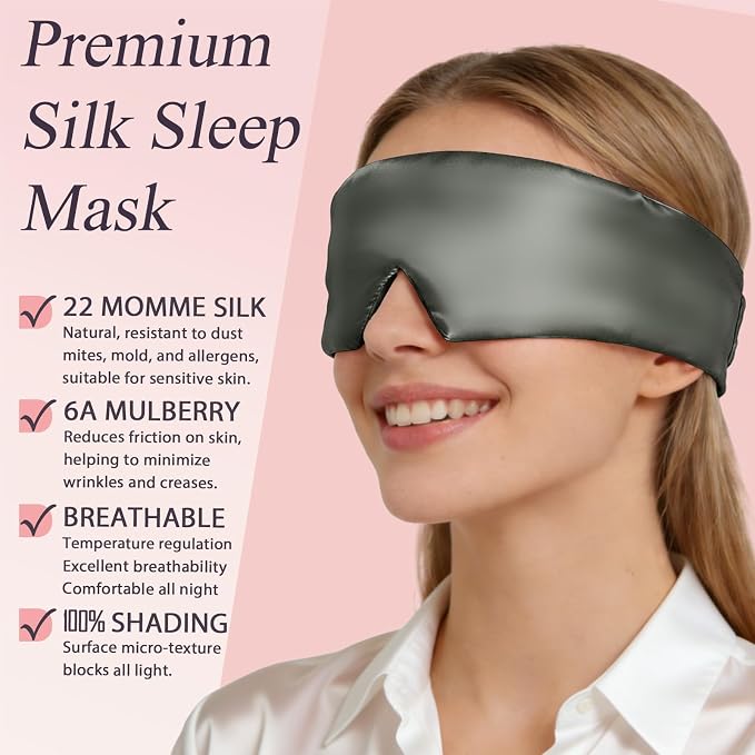 Silk Sleep Eye Mask for Side Sleeper Men Women, Eye Mask Sleeping 100% 22 Momme - Image 2