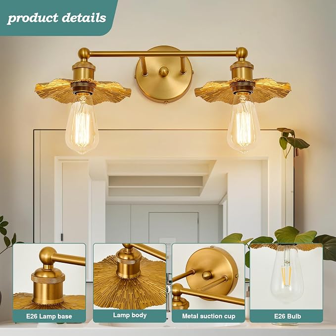 ZGLAOJT 2 Light Vintage Vanity Light Gold Bathroom Light Fixtures Over Mirror. - Image 4