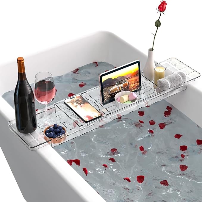 Expandable Bathtub Trays for Tub, Acrylic Bath Shelf Over Tub, by Unknown