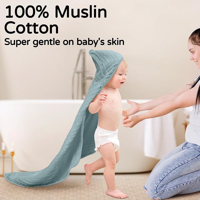 Yoofoss Hooded Baby Towels for Newborn 2 Pack 100% Muslin Organic Cotton Baby - Image 2