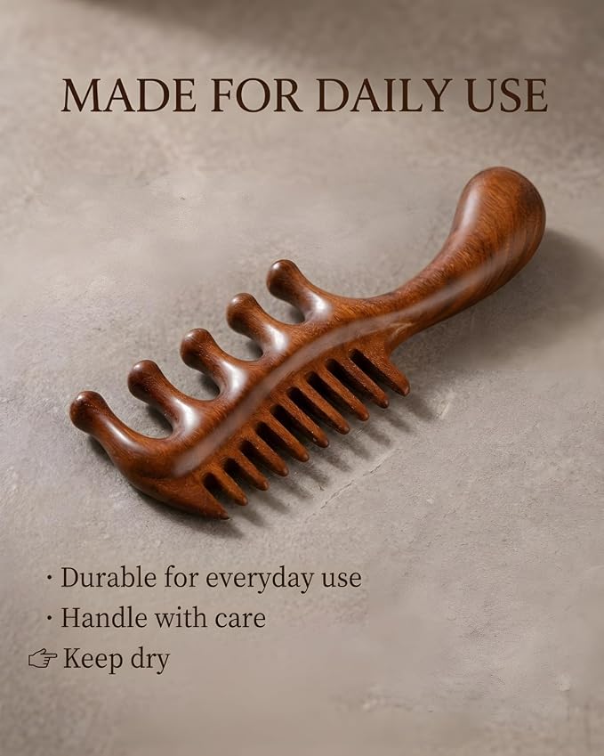 Wooden Scalp Massager Comb – Natural Wood Wide & Fine Tooth - Image 8