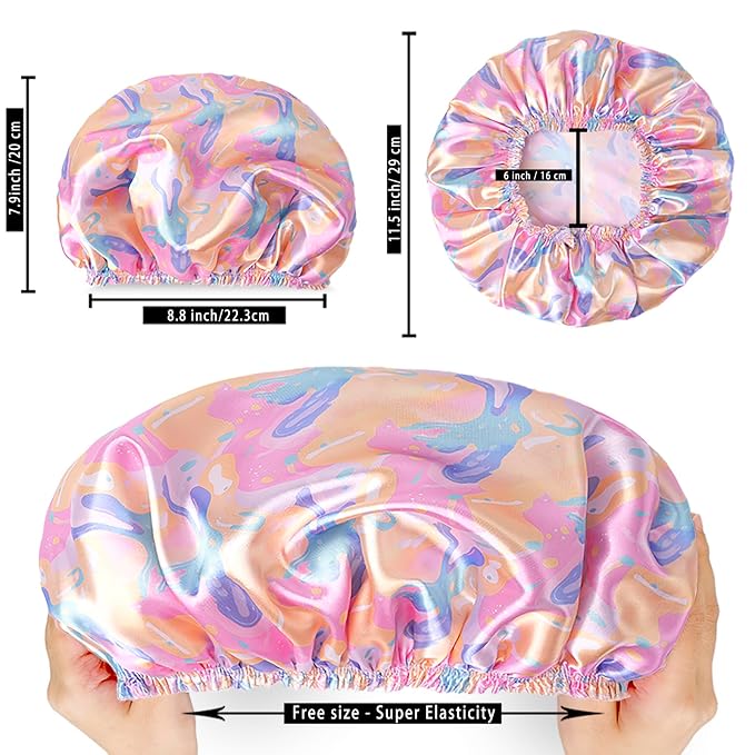 4 PCS Shower Cap for Women, Elastic and Reusable Bath Caps, Double Layers - Image 3