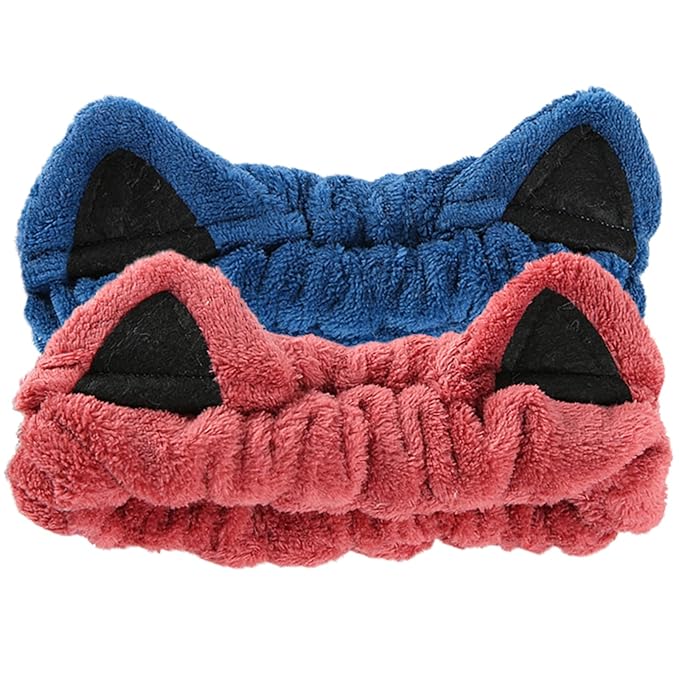 2 Pcs Cat Ears Headband, Cute Spa Headbands by Waliah